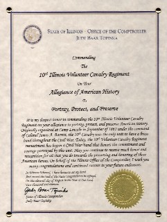 Plaque awarded to Regiment for efforts to portray, protect and preserve History